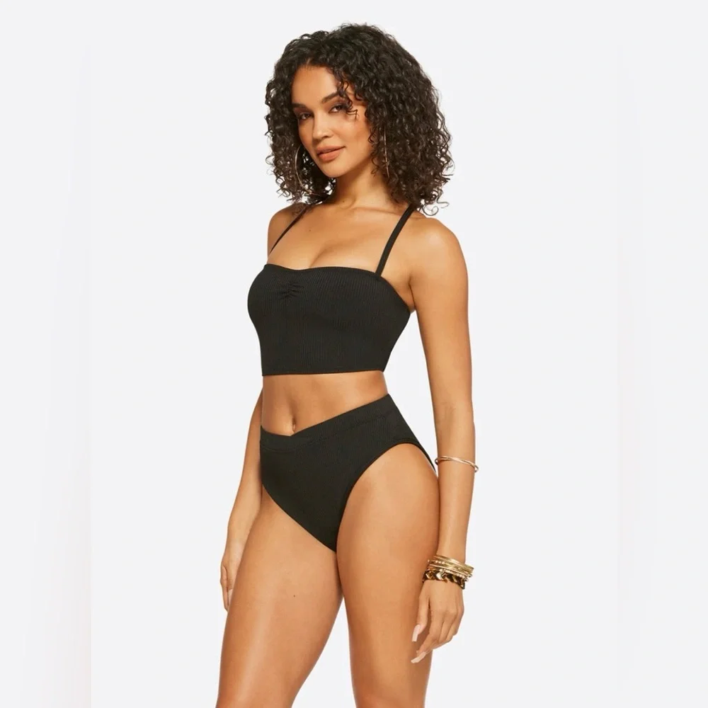 JESSICA SIMPSON | ✨NEW✨ Textured Solids Open Back Bikini Set in Black